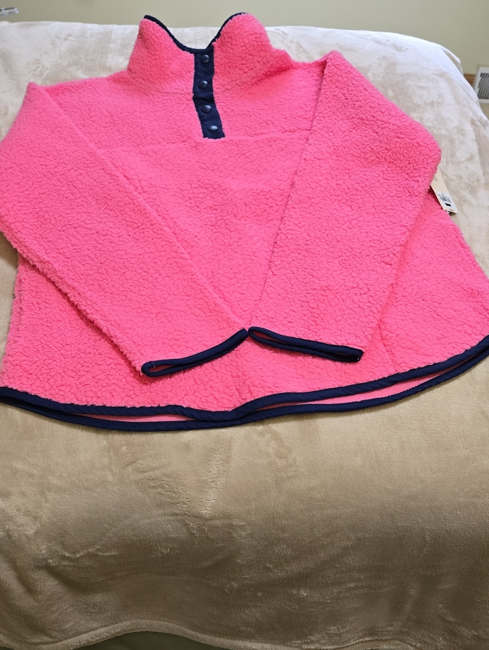 St. John's Bay Pink Sherpa Pullover with Navy Trim